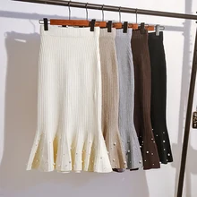 Юбки "рыбий хвост" для девочек Высокая талия юбка в виде хвоста русалки женские осень-зима модные Бисер вязаный женский пуловер с эластичной резинкой на талии, длинные юбки для женщин