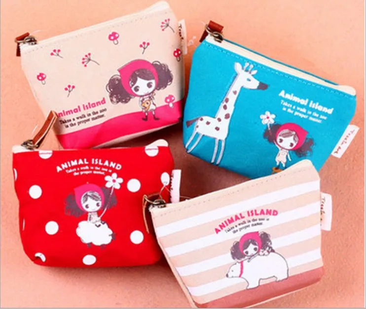 

Korean-style Pula Girl Cartoon Canvas Coin Purse Key Storgage Bag Creative Students Zip Coin Purse