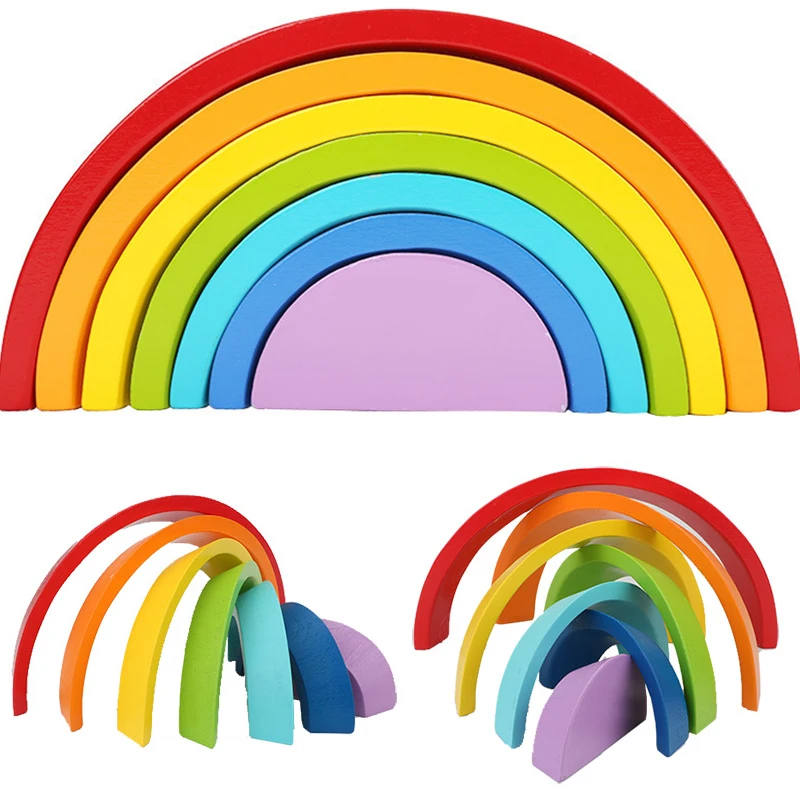 buy  Baby Toys Rainbow Blocks Kids Large Creative Rainbow Building Blocks Wooden Toys For Rainbow Blocks
