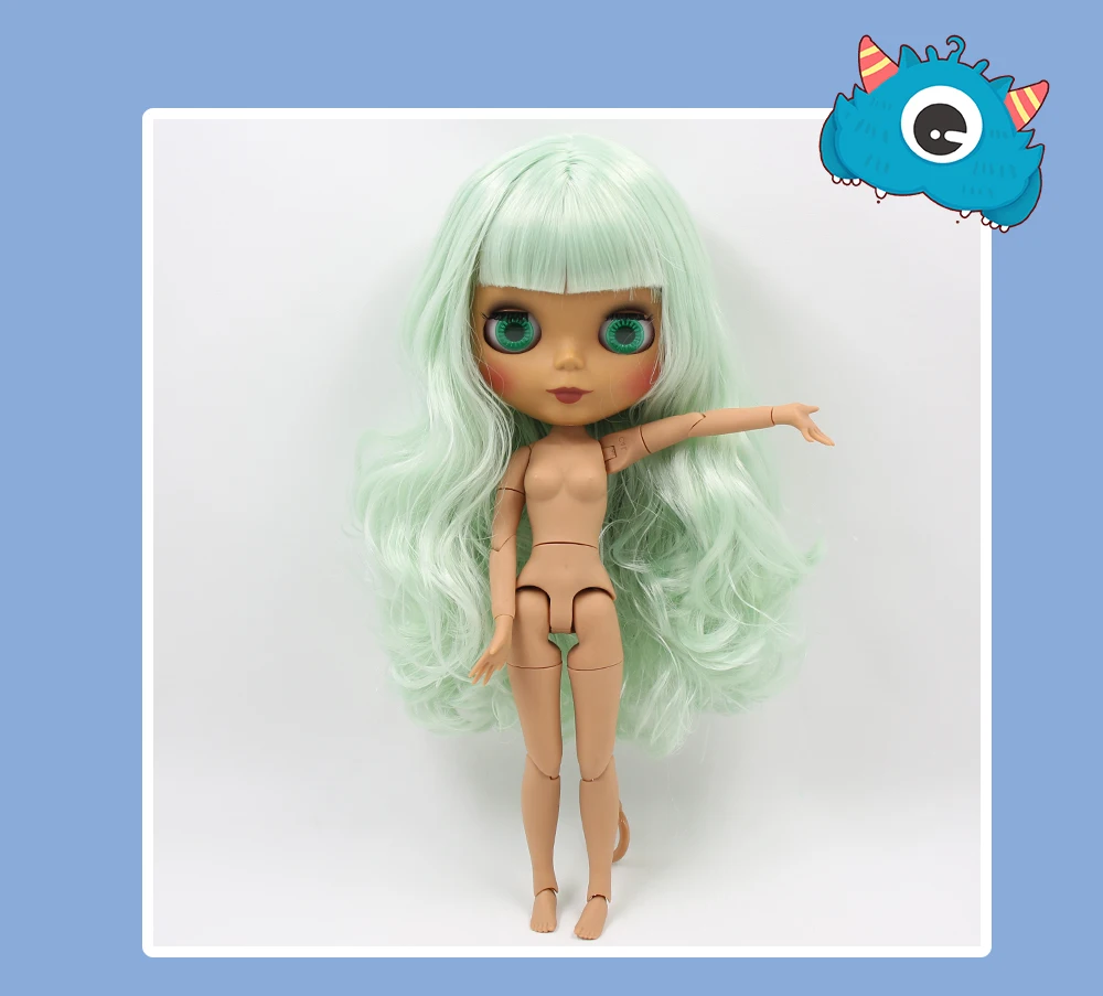 Neo Blythe Doll with Green Hair, Dark Skin, Matte Cute Face & Custom Jointed Body 1