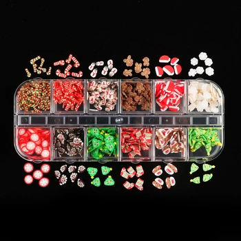 

New Christmas style design Nail Tips Sequins 3D Snowman Santa Gifts Slices Polymer Clay Nail Art Decoration Accessories