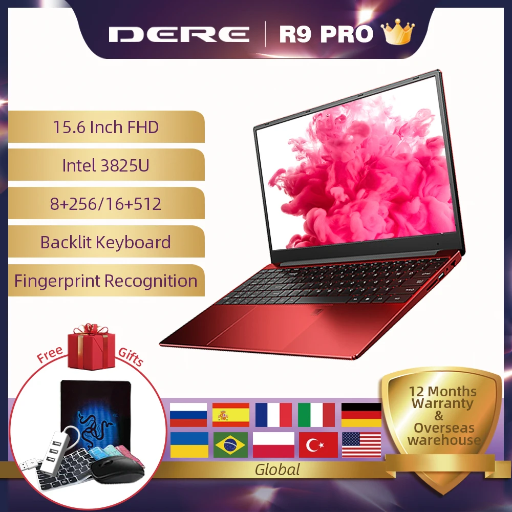 US $407.69 Dere R9 PRO 156inch 8GB 256GB Intel Pentium 3825U Computer Laptop Fingerprint Recognition Backlit Notebook 1920x1080 Ultrabook