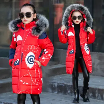

2020 Girls Winter New Casual Hooded Outerwear Coats Kids Zipper Long Cotton Overcoat Clothes Children Thicken Warm Down Jacket