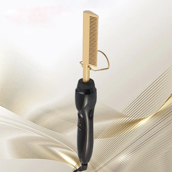 

Electric Hair Straightening Comb Gold Hair Comb Fast Smoothing Hair Straightener Curling Brush Ceramic Heating Temperature