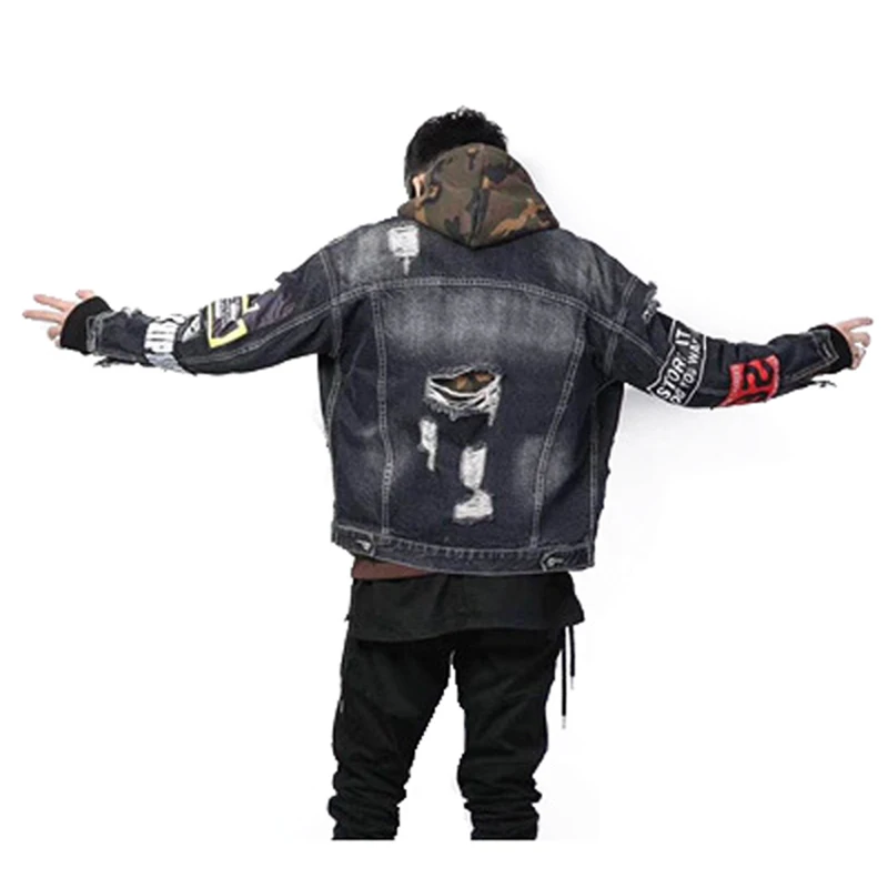 

Denim Men's Hip Hop Jacket Fashion Broken Patchwork Slim fit Jeans Jacket Male Spring Autumn Coat Streetwear