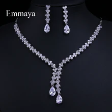 Emmaya Новое поступление роскошный Искрящийся Блестящий CZ разноцветный ожерелье серьги Свадебные Ювелирные наборы Аксессуары для платья