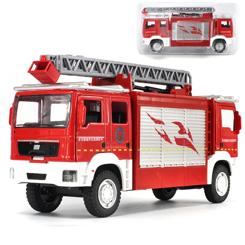 

Double Headed Fire Truck Alloy Sound And Light Warrior Ladder Water-tank Lorry Model CHILDREN'S Toy G10 Blister Packaging