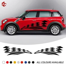 2X Checkered Flag Styling Car Door Side Stripes Body Vinyl Decal For MINI Cooper S Countryman R60 ALL4 One JCW Accessories