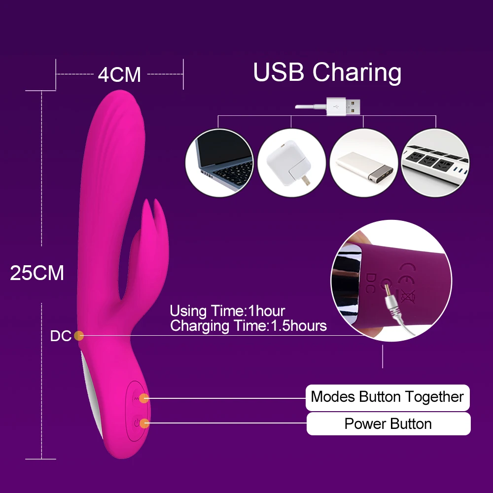 10 Frequency Silicone Dual Vibration Sex Toy Rabbit Ear Stimulation Clitoral Realistic Dildo Massage G-spot Vaginal Masturbation