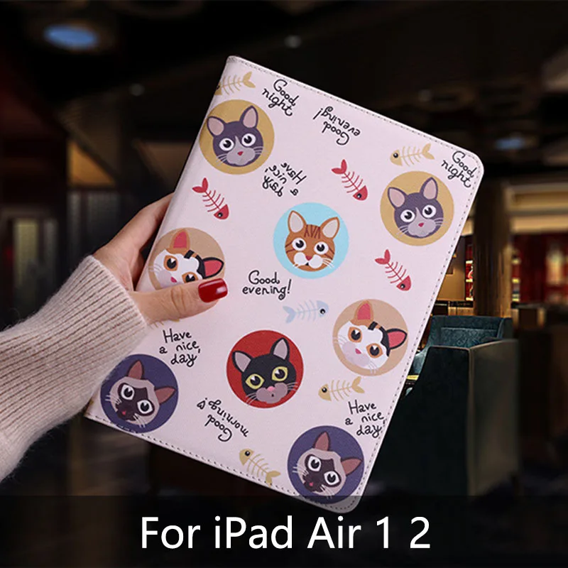 White cat Для IPad Air 1 2 чехол Защитный чехол для планшета Кот Мультфильм иллюстрация PU кожаный чехол флип Смарт Стенд для iPad Pro 9,7 чехол - Цвет: White cat