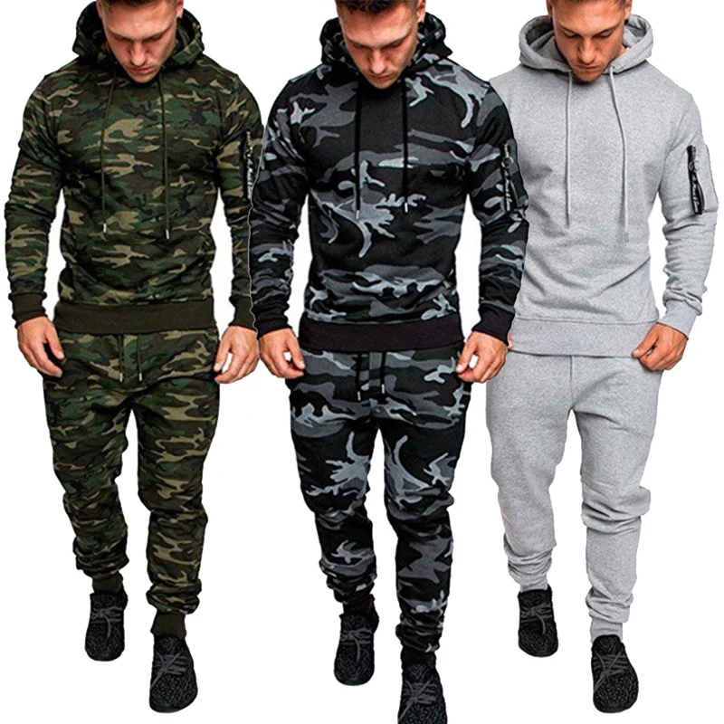 Men 2 Pieces Tracksuit Sportswear Military Hoodie Sets Camouflage Man Autumn Winter Tactical Sweatshirts and Pants Sport Suits