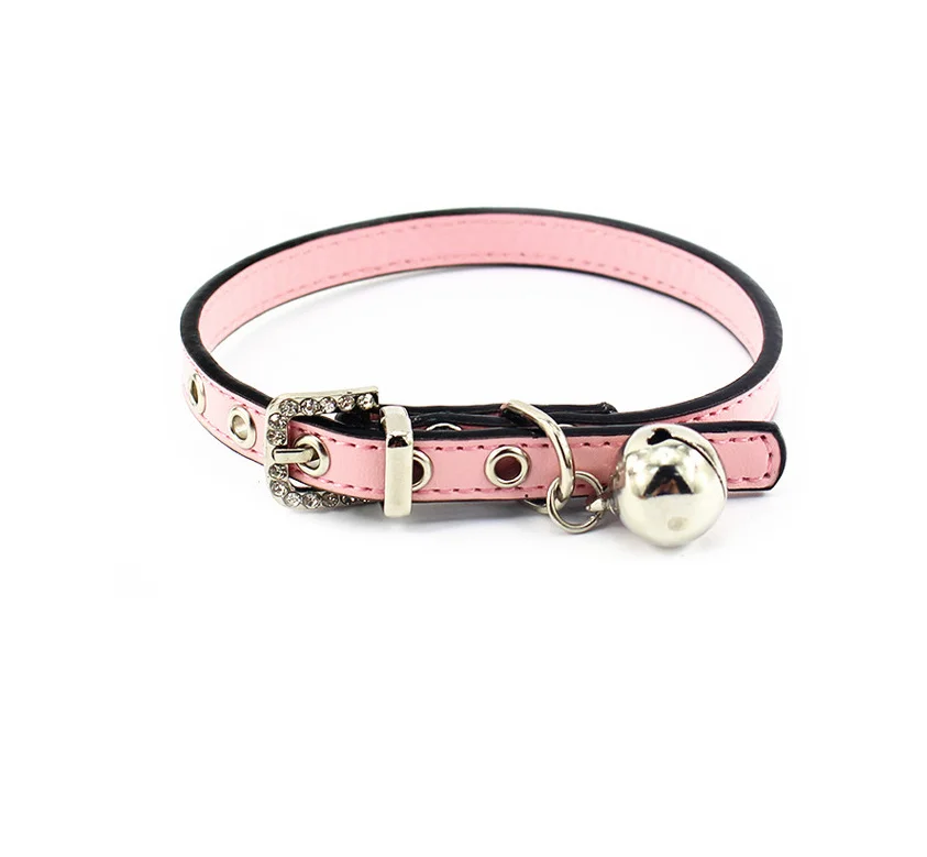 Collar Only Ошейник для щенков, кошек, поводок, ожерелье с хрустальной пряжкой и колокольчиком из искусственной кожи, ошейник для домашних животных, поводок для маленьких собак - Цвет: Collar Only