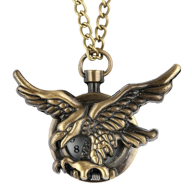 

Vintage Jewelry Antique Bronze Eagle Wings Pocket Watch Small Size FOB Watch Necklace Chain Gift for Men Women reloj de bolsillo