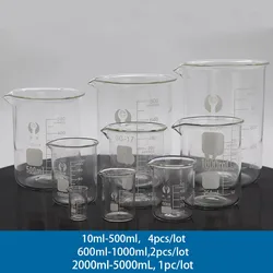 4pcs/lot Lab 10ml-500ml Borosilicate Glass Beaker Glass Beakers Measuring Cup Chemistry Laboratory Equipment