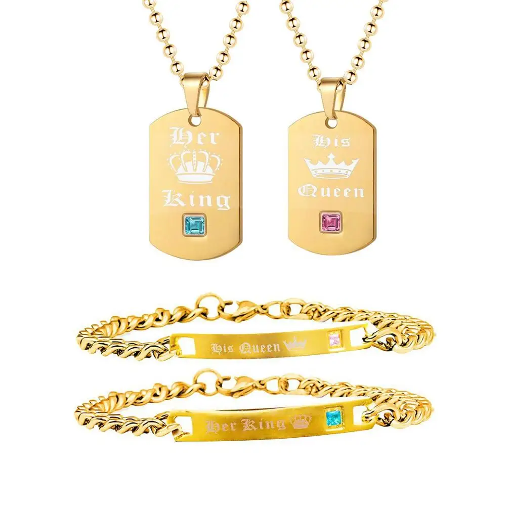 Uloveido Jewelry Sets Gold Color Her King and His Queen Jewelry Set