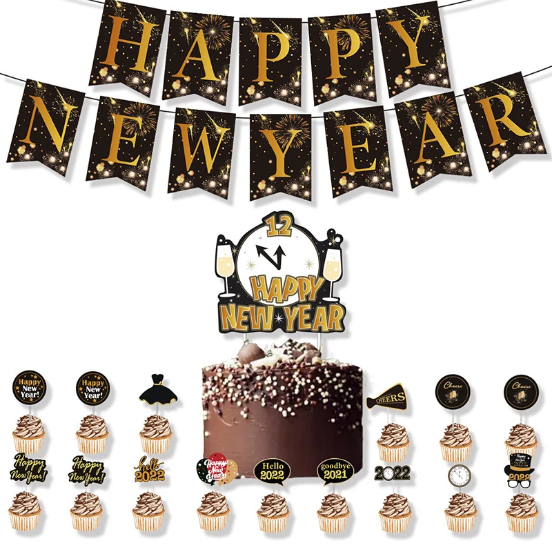 2022 Navidad felice anno nuovo Banner in oro nero bottiglia ...