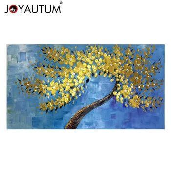 

Hand-painted decorative oil painting, rich tree, oil painting, home stereo flower knife, painting, golden blue tree