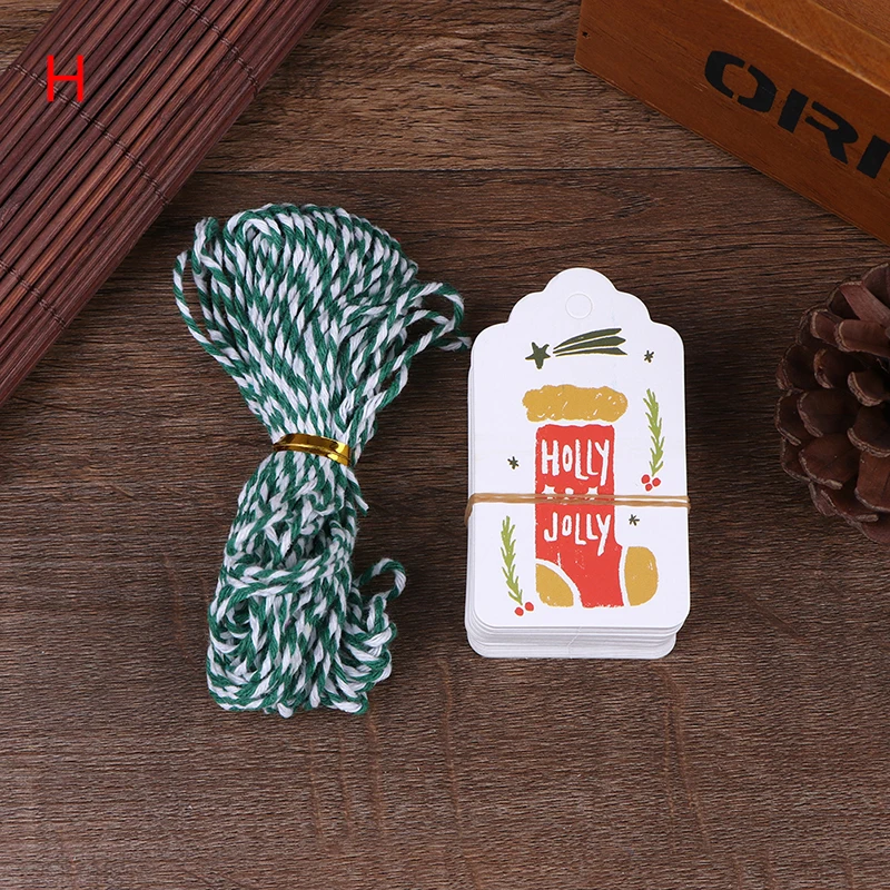 H 50 шт DIY крафт-бирки Noel с Рождеством этикетки подарочная упаковка Бумага бирки - Цвет: H