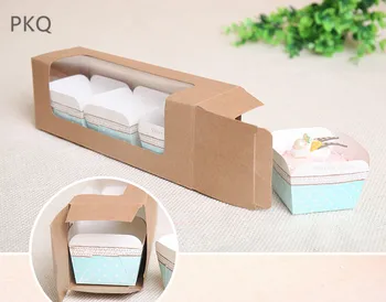 

Macaroon Baking Box brown kraft paper box with window plastic storage box paper gift boxes for packaging with window