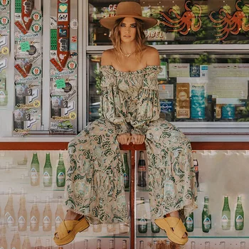 

2020 Women Casual Spring Romper Lady Bohemian Holiday Style Slash Splice Floral printed Short Sleeves Loose Jumpsuits