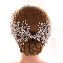 YouLaPan HP253-G Gold wedding headpieces Exquisite Rhinestone Bridal Headband Stuning floral headpieces bridal hair pins