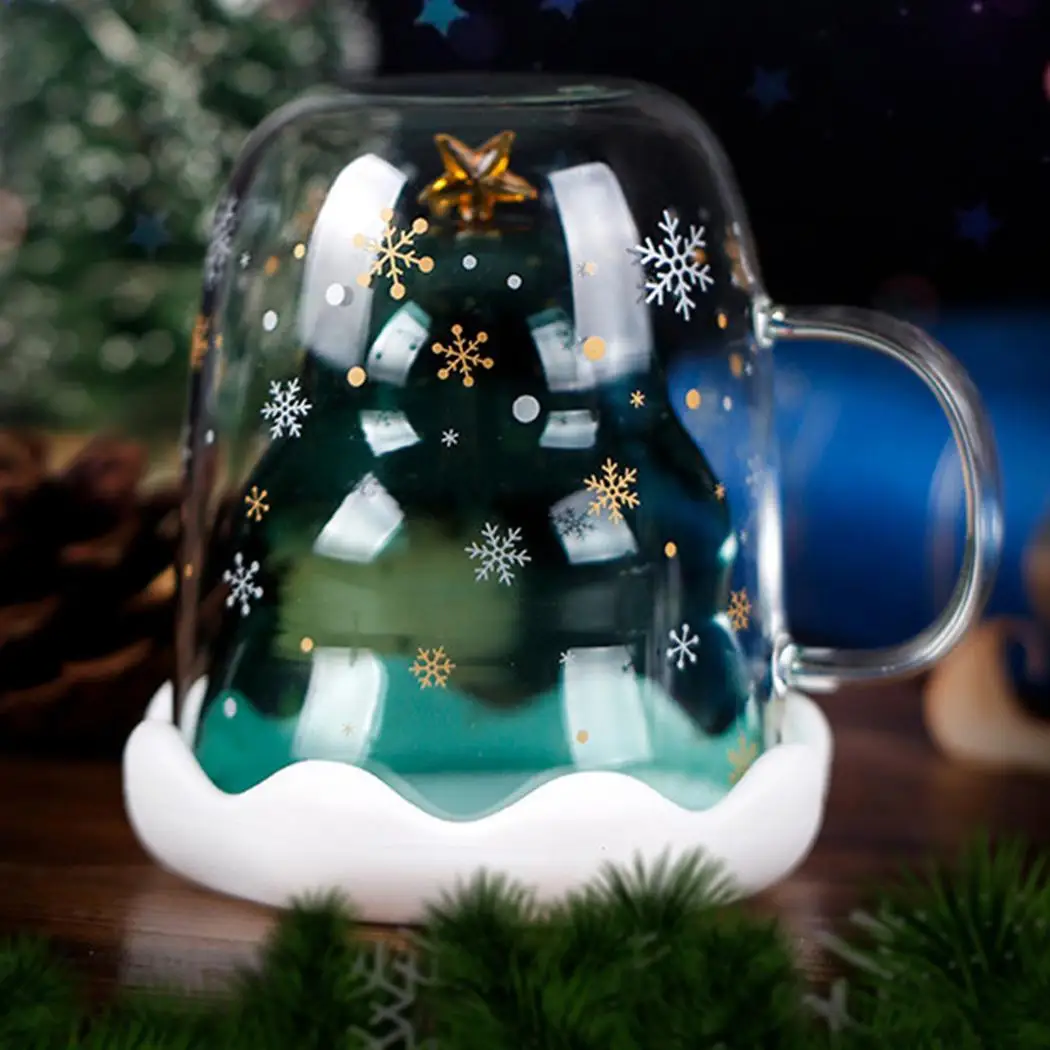 Fashion Creative 300ml Cup Transparent Green Christmas Tree Modern Glass Home With Cover, No Cover Cup