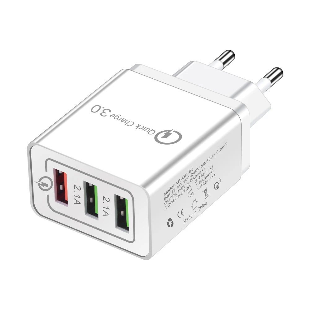 Grey White Зарядное устройство USB quick charge 3,0 для iPhone X 8 7 iPad 3 порта быстрое настенное зарядное устройство для samsung S9 Xiaomi huawei зарядное устройство для мобильного телефона - Тип штекера: Grey White
