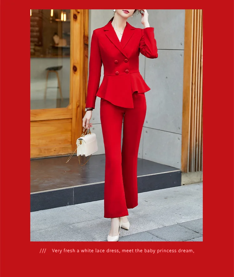 Ladies suits autumn and winter new fashion solid color irregular professional decoration body trousers women's two-piece suit