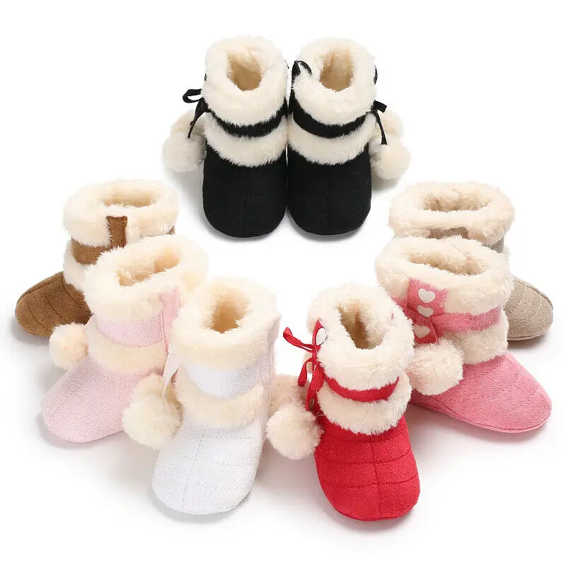 Cute Baby Boy Girl Warm Snow Boots Winter Thicken Booties Sweet Infant
Toddler Newborn Plush Ball Crib Shoes 0-18M