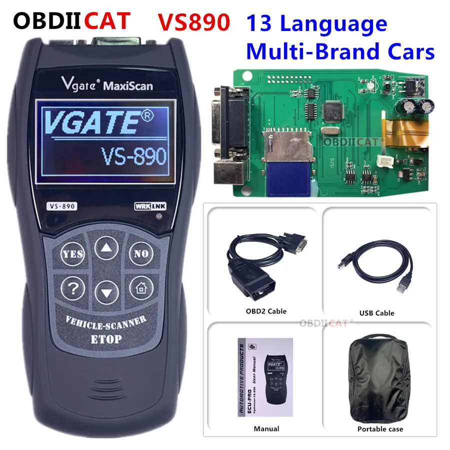 VGATE VS890 OBD2 считыватель кодов универсальный сканер Многоязычный и автомобильный