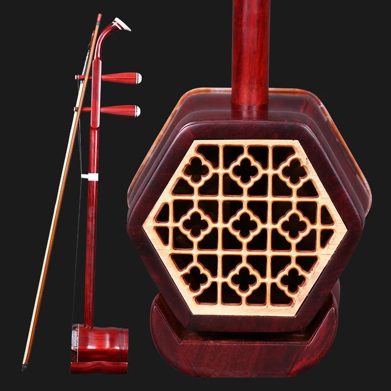 African Leaflet Rosewood Erhu, Dragon Head Erhu, Ture, Golden Flower, Python Skin, Chinese Instrument, Professional Er Hu