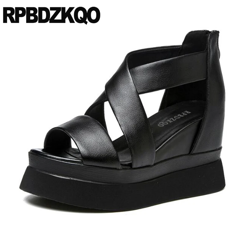 Pumps Women Summer 2021 Fashion Black Designer Strap Wedge Sandals High Heels Platform Shoes Genuine Leather Peep Toe Open | Обувь