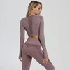 2 Piece Set Women Seamless Leggings Long Sleeve Top Yoga Set Workout Clothes for Women High Waist Sportswear Fitness Gym Set
