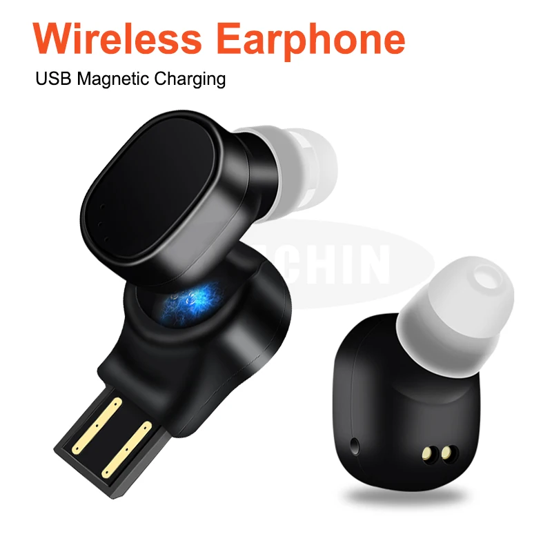 

Portable Mini Wireless Bluetooth Earphone USB Magnetic Charging Bluetooth Earbud Headsets With Mic For iPhone