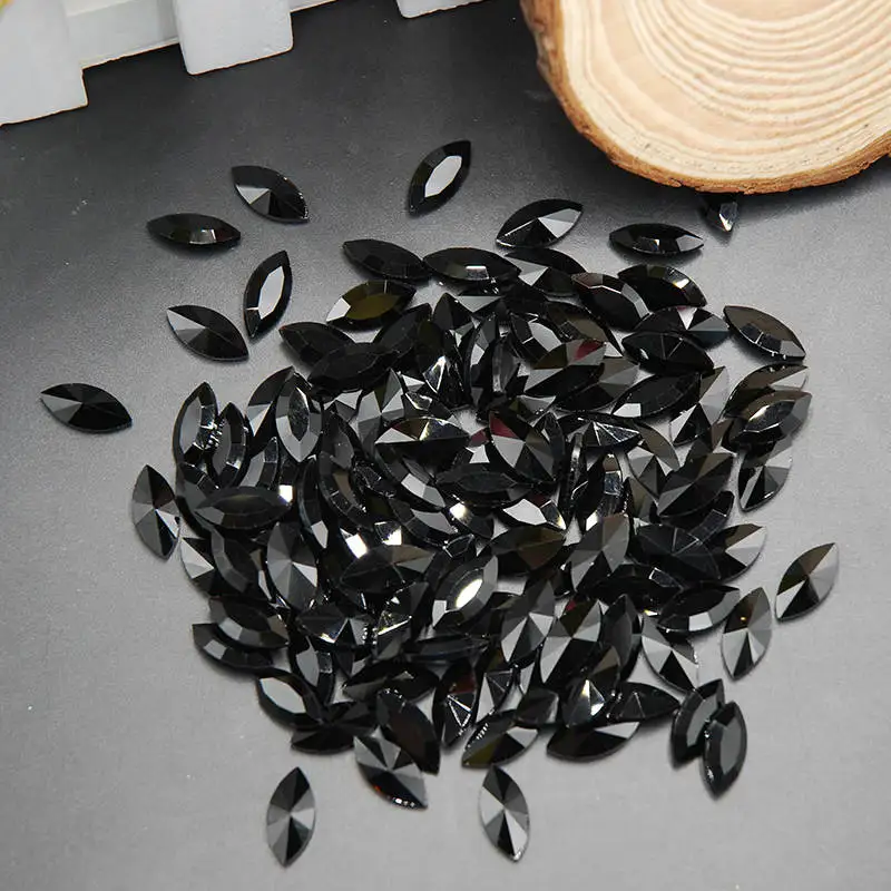 Black Стразы с заостренным дном в стеклянном кристалле marquise на клею для поделок своими руками, одежда для рукоделия, блестящий кристалл, конский глаз, камни - Цвет: Black