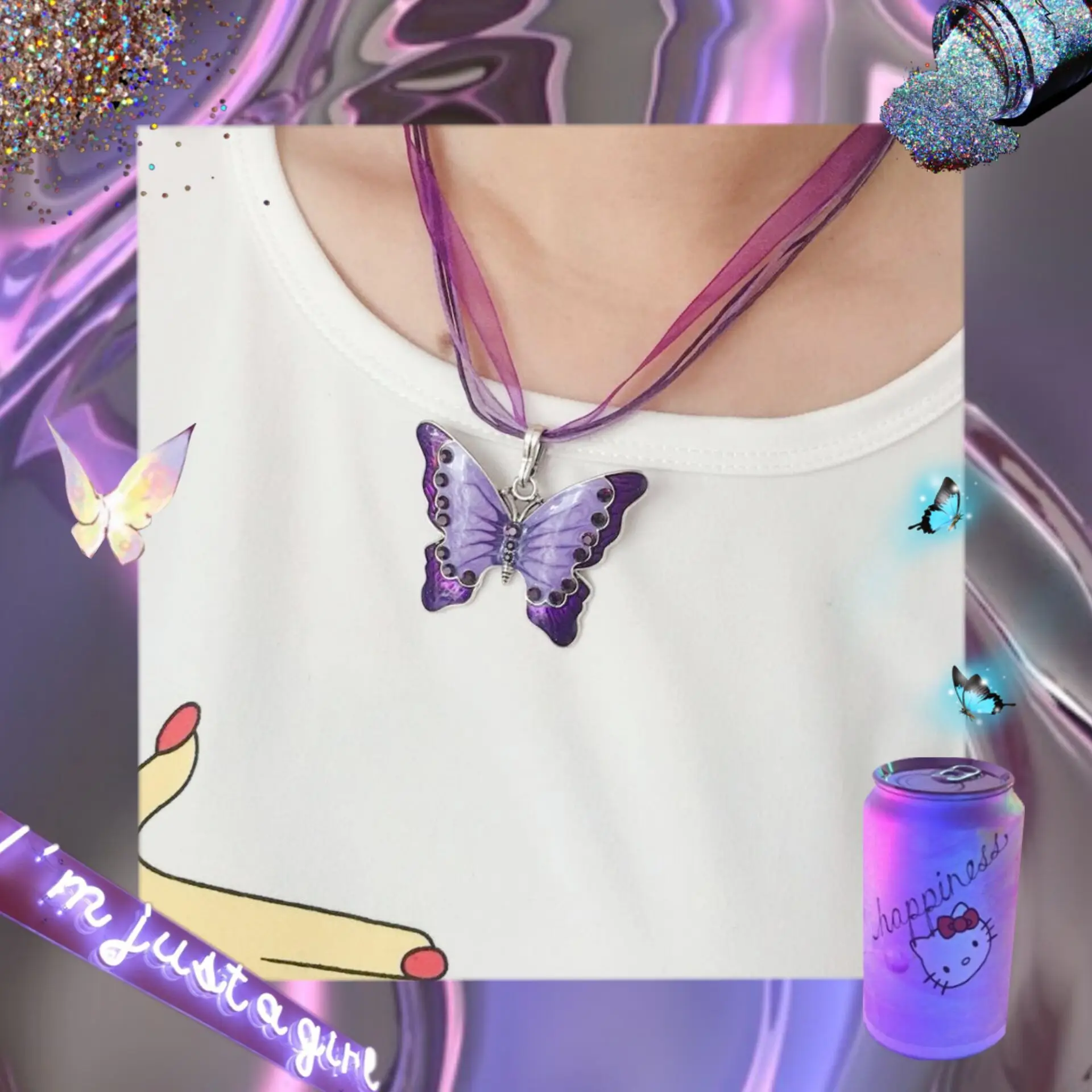 Хип-хоп бабочка кулон из нержавеющей стали ожерелье, лучший Harajuku чокер вечерние ювелирные изделия для женщин мужчин дружбы девушка подарки - Окраска металла: Ribbon