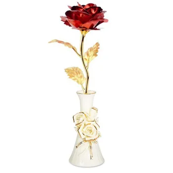 

Gold Foil Rose with Vase Gift Box Package Valentine's Day Gift Home Table Decoration Artificial Flowers Flower Branch Metal