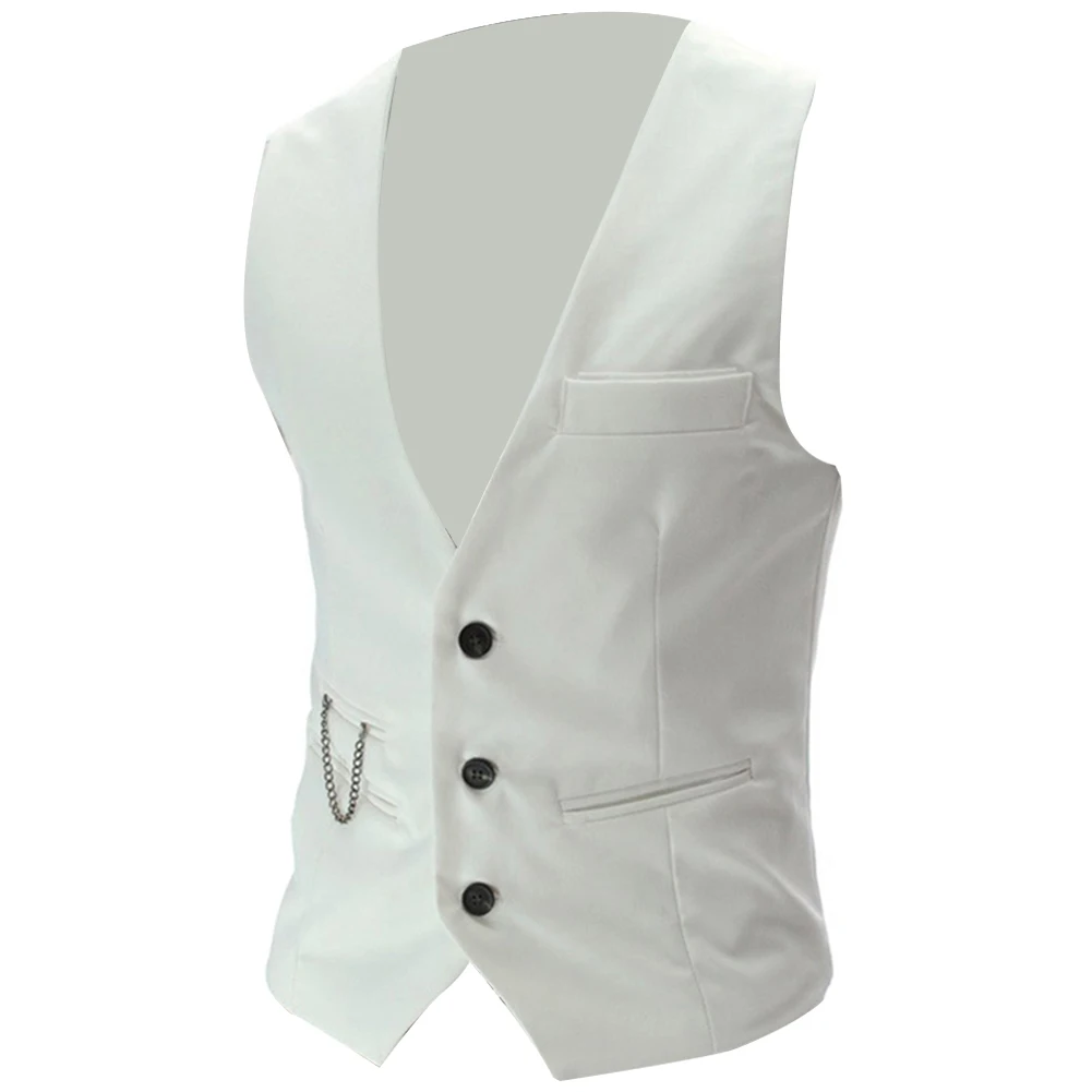 Fashion Men Vests Waistcoat Solid Color V Neck Sleeveless Buttons Blazer Plus Size Formal Business Jacket Vests blazer suit