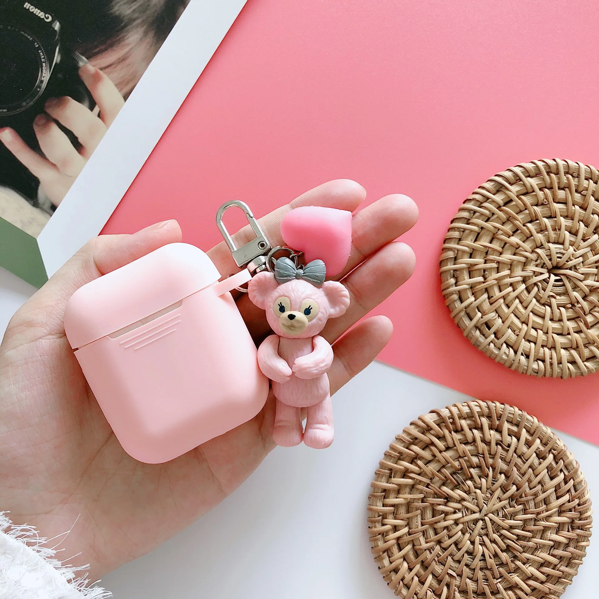 Pink Японская Милая мультяшная гарнитура чехол для AirPods Cinnamoroll Melody Kuromi Buzz Toy беспроводной Bluetooth наушники чехол s с подвеской - Цвет: Pink