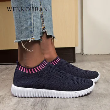 

2020 Women Sneakers Vulcanized Shoes Ladies Casual Slip On Flat Sock Shoes Basket Femme Plus Size Loafers Zapatillas Mujer