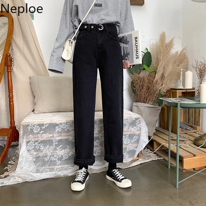 Neploe, Осень-зима, женские джинсы, новая мода, винтажные, с эффектом потертости, с карманами, на пуговицах, штаны, повседневные, на молнии, с высокой талией, широкие, джинсы, 80262