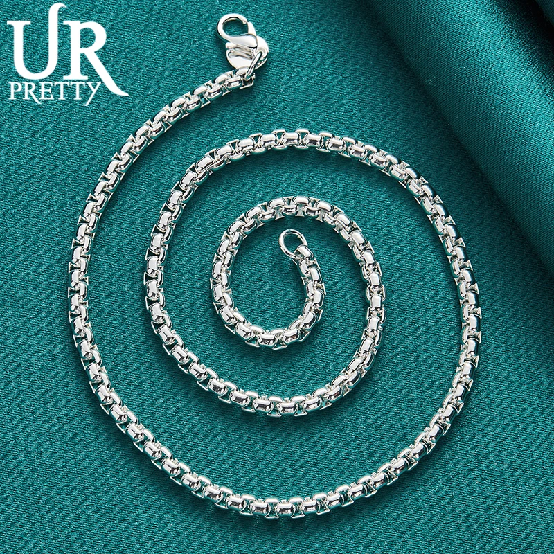 URPRETTY 925 Sterling Silver Round Box Necklace 18-24 Inch Chain For Woman Man Wedding Engagement Party Jewelry Halloween Gift