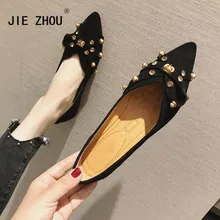 Обувь с заклепками; Новинка; Модные Женские однотонные балетки на плоской подошве с острым носком; балетки на плоской подошве; повседневная обувь без застежки; zapatos de mujer