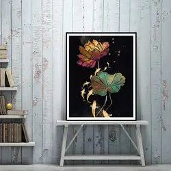 Art Painting Useful Reusable Eye-catching Elegant Blooming Lotus Large Painting for Shop  Wall Painting  Wall Art Poster