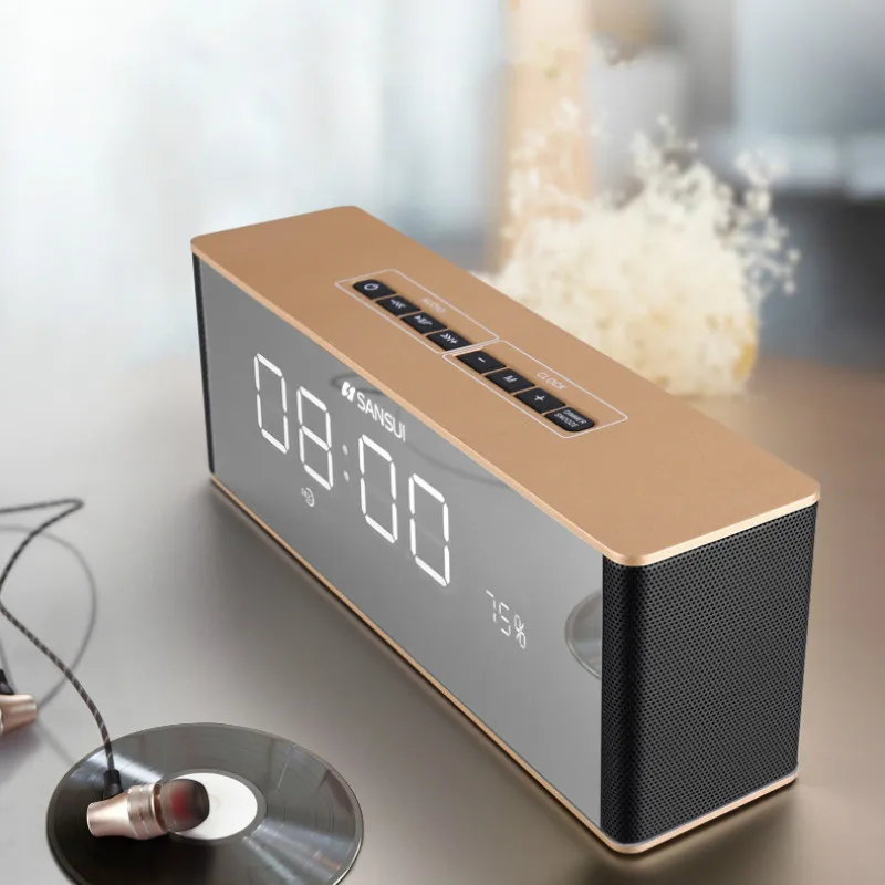 Портативный Bluetooth динамик 2200 мАч беспроводной стерео музыкальный динамик s с светодиодный дисплеем времени часы будильник голосовой звонок динамик