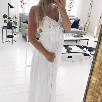 

Women Maternity Pregnants Photography Prop Sling Sleeveless Prom Gown Long Dress cotton Pregnant casual clothes summer Dress