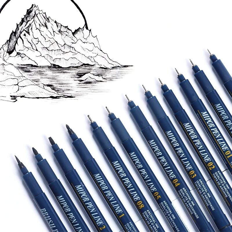 Set 12 Penne A Punta Fine Micron - Nere, Impermeabili, 12 Spessori Diversi Per Disegno E Scrittura - 13