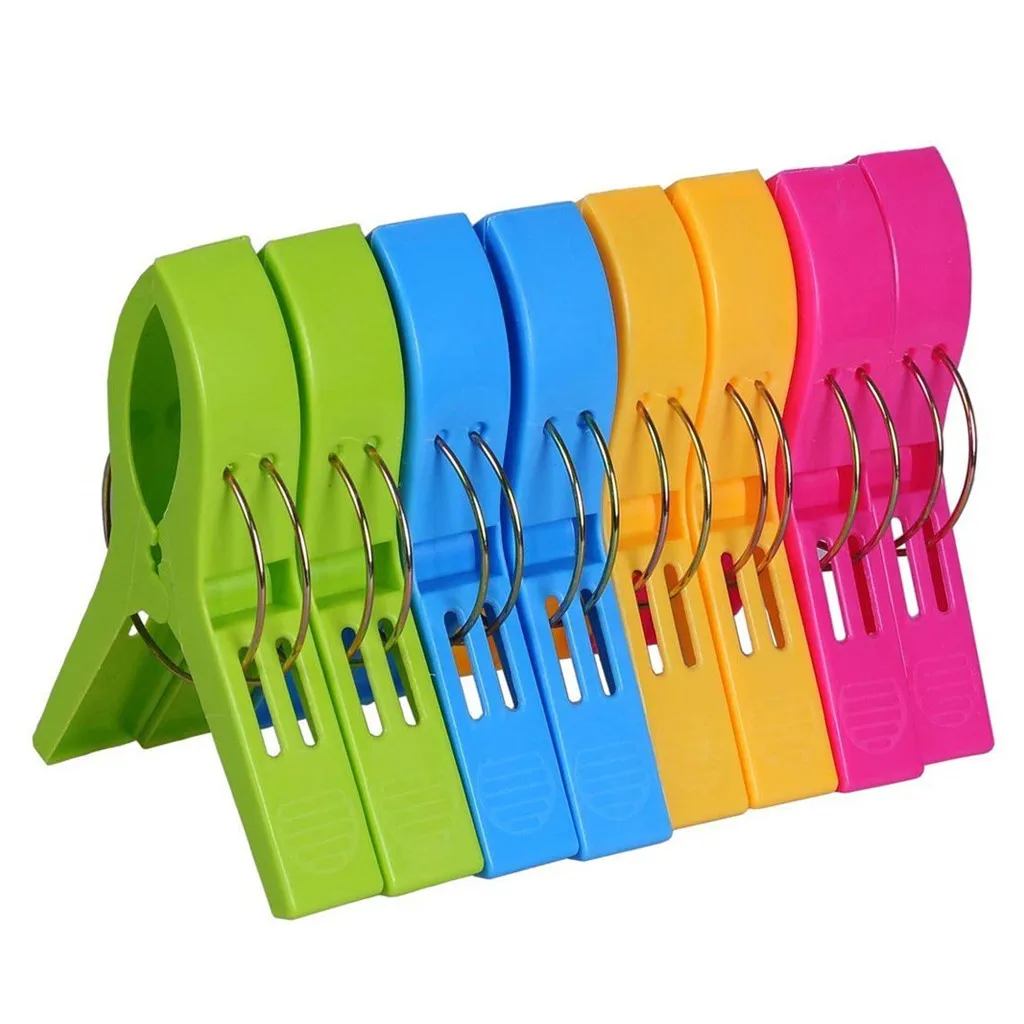 OMALOO 10 Pcs Beach Towel Clips Durable Plastic Towel Pegs Windproof Quilt Clips Holder Clothes Hanging Clips for Sunbeds Beach Chair and Pool Lounger 