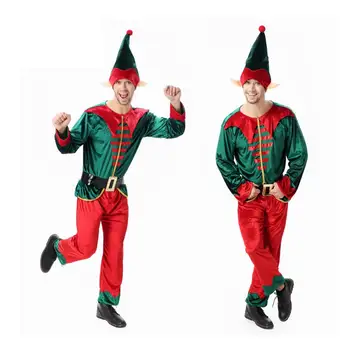 

Free Shippings Christmas Adult Costume Cosplay Performance Clothes Male Christmas Elf Santa Red Green Elf