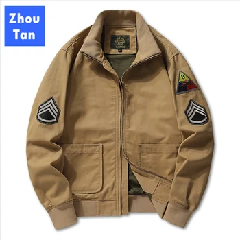 

Men’s Brown Military Flight Bomber Jacket Vintage Pilot Aviator Monocycle Jacket Slim Fit With Patches Stand Collar Limited